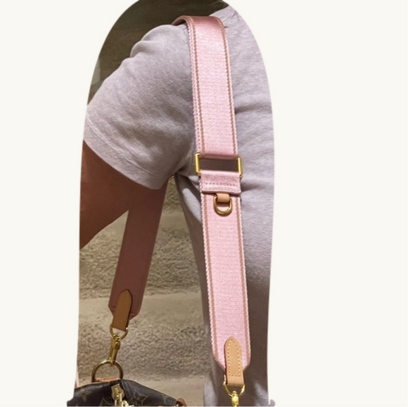 NWT Pink Beige stripe Adjustable Wide Crossbody Strap w/Leather & Gold Hardware - Picture 4 of 11